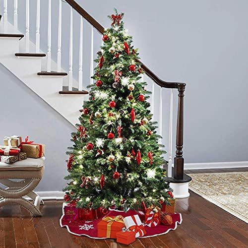 36 Inch Red Burlap Christmas Tree Skirt with White Snowflakes - Image 6