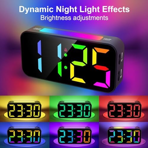 Topski Loud Alarm Clocks for Bedrooms Heavy Sleepers, Digital Bedside Clock | Plug-in, RGB Night Light, Large Display, Dual Alarm, Snooze, Dimmable, 3 Volumes - Image 2