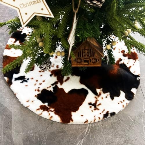 Christmas Tree Skirt 30/48inches, Cow Stripe Plush Faux Fur Christmas Tree Skirt Xmas Tree Skirt for Christmas Decorations Home Party Holiday Decor Cow 122 CM - Image 6