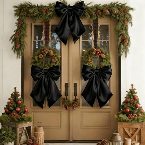 Black Bows Decor 22×11 Inch Big Black Bows Decoration Background for Crib Christmas Tree Topper Bachelorette Coquette Baby Bridal Shower Wedding Xmas Valentine's Day Bows for Car (3 Pack) - Image 7