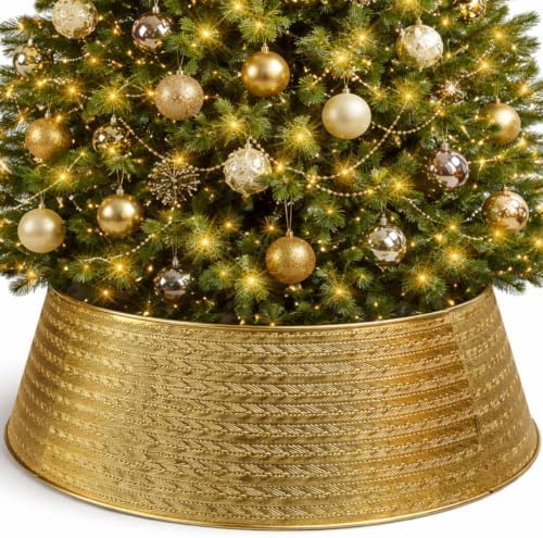 Inside Out Home 4-Panel Metal Christmas Tree Collar - Stylish Holiday Tree Skirt Alternative - Durable Metal Construction Base Cover - Protects Tree Base from Pets - Easy Assembly - Gold by InSideOut