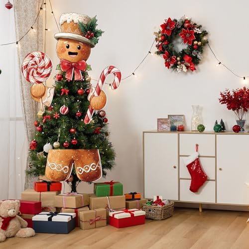 Soulchen 4 Pcs Gingerbread Christmas Tree Topper Gingerbread Christmas Tree Decorations Peppermint Candy Head Arms and Legs Ornament for Xmas Gift Indoor Holiday Party Decor Home Supplies - Image 6