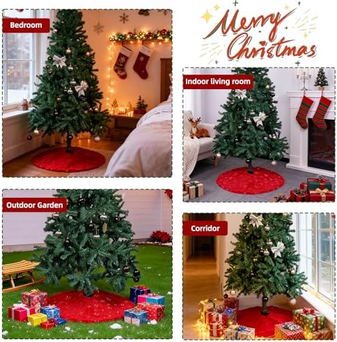 Christmas Tree Skirt Red, 36 Inch Large Soft Plush Xmas Tree Skirts, Double Layer Luxury Tree Skirt w/Silver Snowflake Sequin, Christmas Trees Decoration for Holiday Party Indoor Party Home Decor - Image 5