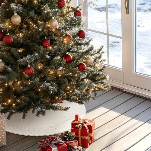 NIBESSER Ivory Knit Christmas Tree Skirt 48" for Christmas Decorations - Yarn Thick Rustic Cable Knit White Tree Skirt Mat for Home Party Holiday Ornaments - Image 5