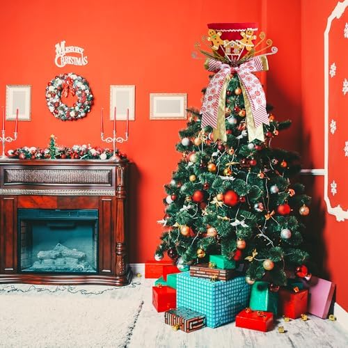 Christmas Tree Topper Hat, Gingerbread Man Christmas Tree Topper, Tree Topper Christmas Decorations with Bow Ribbon Christmas Tree Ornaments for Home Xmas Décor - Image 6