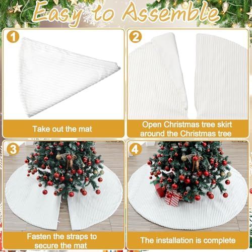 84 Inch Large Faux Fur White Christmas Tree Skirt for 8.5ft to 15ft Tree with Stripe Textured Pattern Soft Beige Boho Luxury Xmas Trees Decorations for Party Home Decor - Image 4