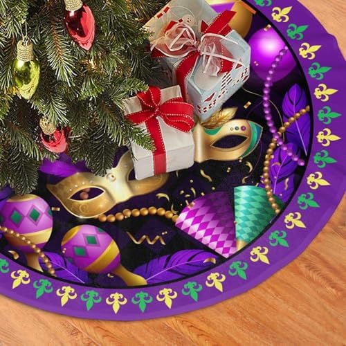 Mardi Gras Christmas Tree Skirt 48" for Xmas Halloween New Year Holiday Party Home Tree Mat Decor Ornaments Decoration - Image 3