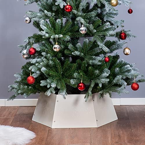 FORUP Metal Christmas Tree Ring, Christmas Tree Collar with Printed Snowflake, Christmas Tree Skirt Base Stand for Christmas Decorations (Cream White) by FORUP+LLC