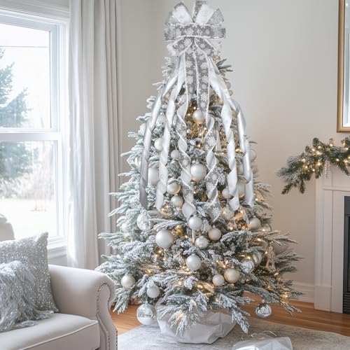 Large Christmas Tree Topper Bow 52x13 Inch, Pre-Tied Wired Wreath Ribbon - Image 7