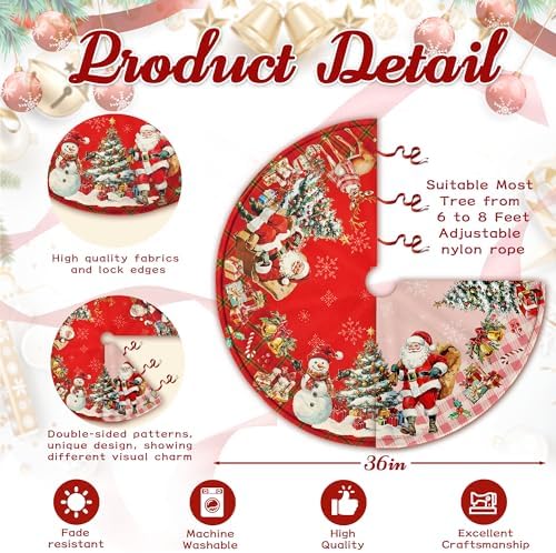 Double Sided Snowman Reindeer Santa Snowman Snowflake Christmas Tree Skirt, Snowman Tree Skirt for Winter Holiday Party Christmas Tree Skirt Decoration, 36 Inch Pink Tree Skirt - Image 4