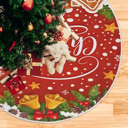Gingerbread Holly Berry Bell Christmas Tree Skirt Large Xmas Tree Skirts Decorations 48 in Burlap Tree Mat Cover for 4 ft Trees Holiday Party - Image 5