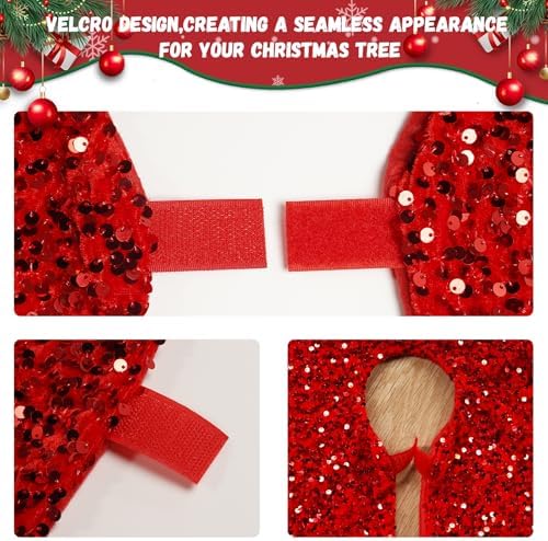 Christmas Tree Skirt 48 Inch, Red Sequin Christmas Trees Skirt, Large Sparkle Xmas Tree Stand Base Used for Christmas Holiday Indoor Home Decoration - Image 6