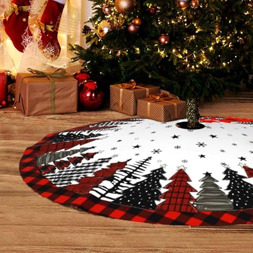Christmas Tree Skirt 48 Inch Red and Black Buffalo Plaid Tree Skirt Winter Xmas Tree Mat Decorations for Home Holiday Party Indoor Outdoor Decor - Image 7