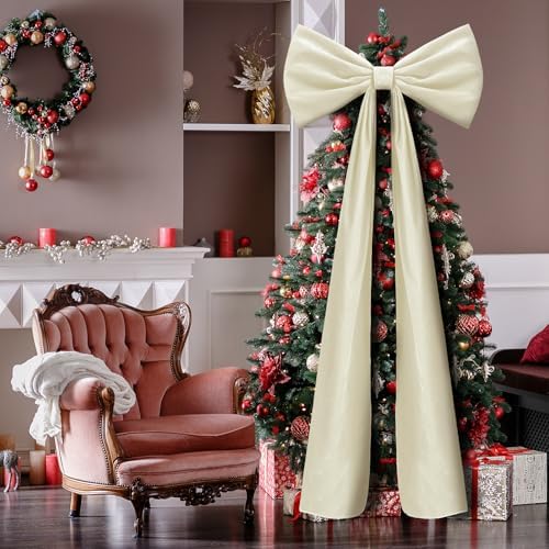 Knitgrip 1 Pack 20x71 in Christmas Large Velvet Bows, Beige - Image 4