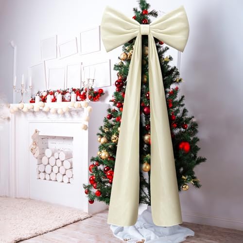 Knitgrip 1 Pack 20x71 in Christmas Large Velvet Bows, Beige - Image 6
