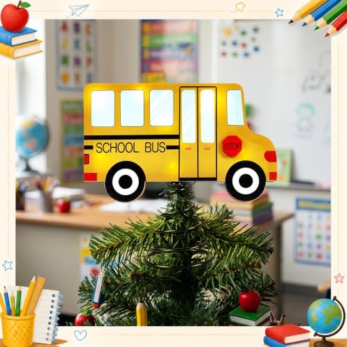 7.9 x 7.9 Inch Wooden School Bus Lighted Back to School Tree Topper - Image 6