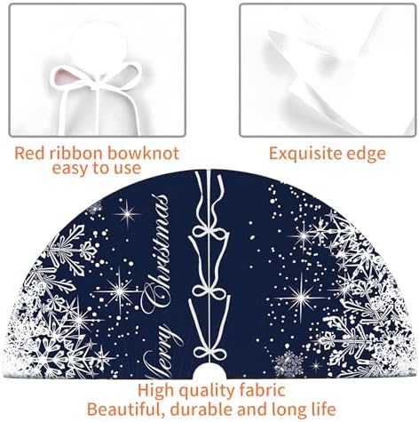 Blue Christmas Tree Skirt 36 Inch Soft Winter Snowflakes Tree Skirt Xmas Tree Skirt Winter Holiday Blue Christmas Trees Mat Decoration - Image 3