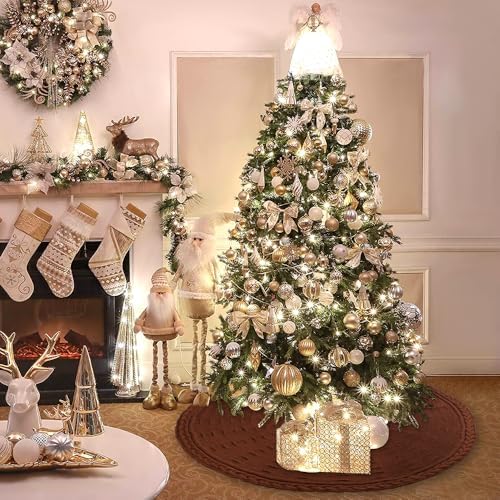 YUJUN 48 Inches Christmas Knitted Tree Skirt Decorations Xmas Large Vintage Brown Chunky Cable Farmhouse Thick Rustic Tree Skirt for Merry Christmas Tree Holiday Home Party Decoration - Image 4