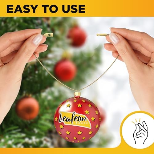 Leafeon 200 pcs Christmas Ornament Hooks - Gold Christmas Ornament Hangers with Snap - Precut Ornament String with Snap for Christmas Tree Decoration - Image 3