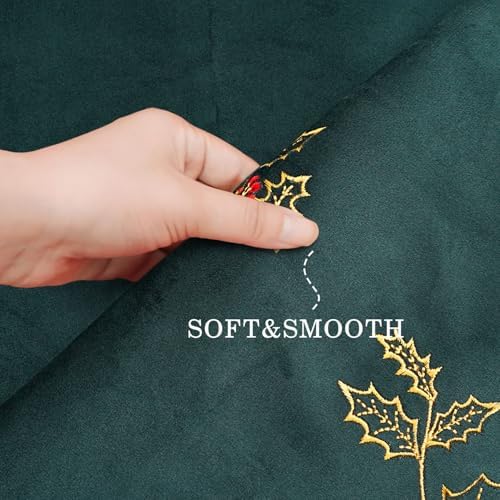 Green Christmas Tree Skirt Velvet 36 inch，Embroidered Vintage Dark Green Tree Skirt, Elegant Fur Plush Xmas Tree Skirts for Merry Christmas Party Xmas Tree Decorations - Image 5