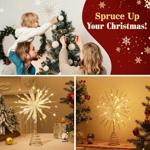 Lewondr 12" Crystal Lighted Christmas Snowflake Tree Topper, Gold - Image 6