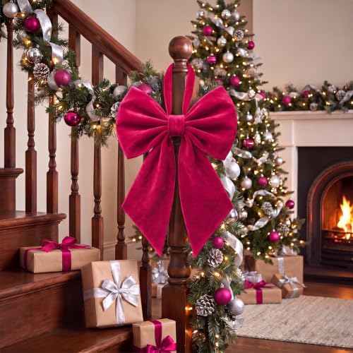Janinka Hot Pink Christmas Tree Topper Bow 22" Big,Velvet - Image 5