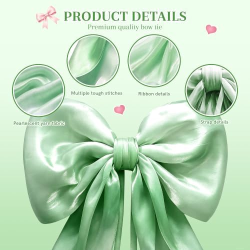 Big Satin Bow Coquette Room Decor, 16x79 Inch Large Christmas Bows for Birthday Decorations, Christmas Tree Topper, Girl Room Decor, Bachelorette, Wedding, Baby Shower, Front Door, Wreath (Green) - Image 3