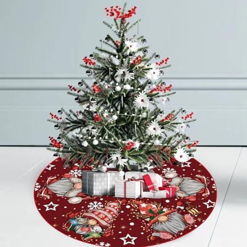 GAGEC Christmas Tree Skirt Burgundy Tree Skirt Glitter Gnomes Snowflake Xmas Winter Tree Skirt 36 Inch for Black Christmas Indoor Outdoor Decorations - Image 6