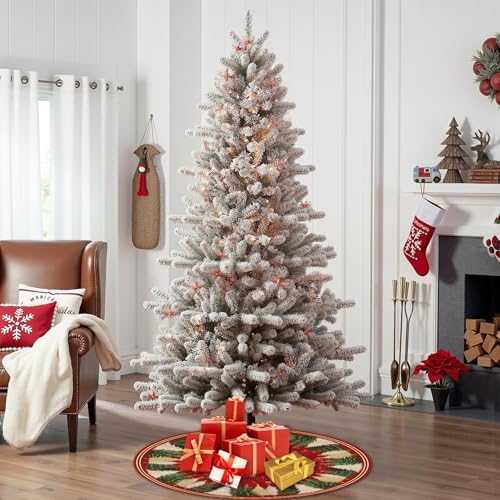 Red Christmas Decorations Trees Skirts 48 Inch Watercolor Xmas Tree Snowflakes Tree Skirt Mat Decor for New Year Festive Farmhouse Winter Holiday Party Ornament - Image 4