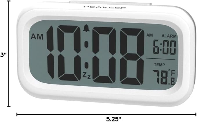 Peakeep Night Light Digital Alarm Clock Battery Operated Indoor Temperature | Small Cordless Cute Clock for Bedroom Desk Travel, Simple to Use for Teens Kids (White) - Image 8