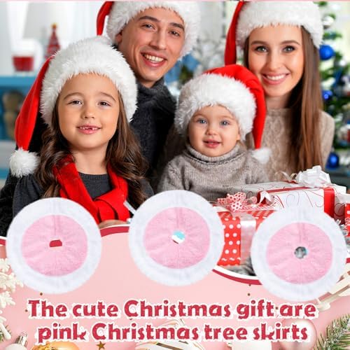 Civaner 3 Pack Faux Fur Mini Winter Tree Plush Skirt Pink with White Plush Tree Mat 15 Inches Skirt for Winter Holiday Party Indoor Outdoor Home Decoration - Image 6