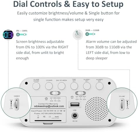 Odokee Digital Dual Alarm Clock for Bedroom with 0-100% Dimmable Display | RGB Electric Alarm Clock for Kids with Weekday/Weekend Mode - Loud Alarm for Heavy Sleepers with 5 Sounds Adjustable Volume - Image 3