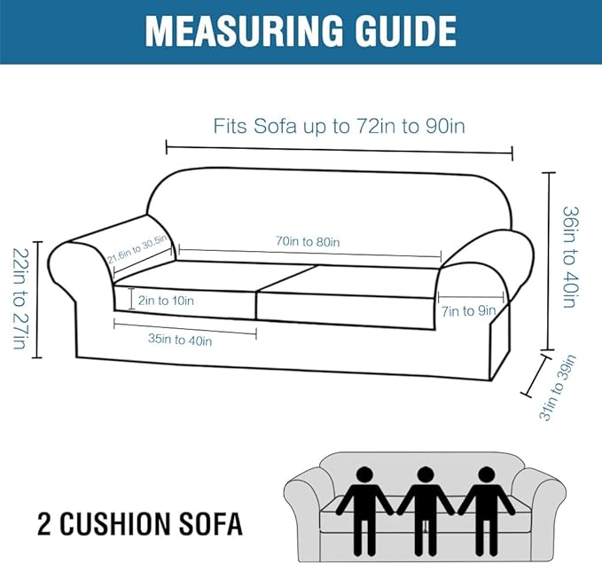 H.VERSAILTEX Real Velvet Plush 3 Piece Stretch Sofa Covers Couch Covers for 2 Cushion Couch Sofa Slipcovers Width Up to 90 Inch Feature Thick Soft Stay in Place (Large Sofa, Grey)