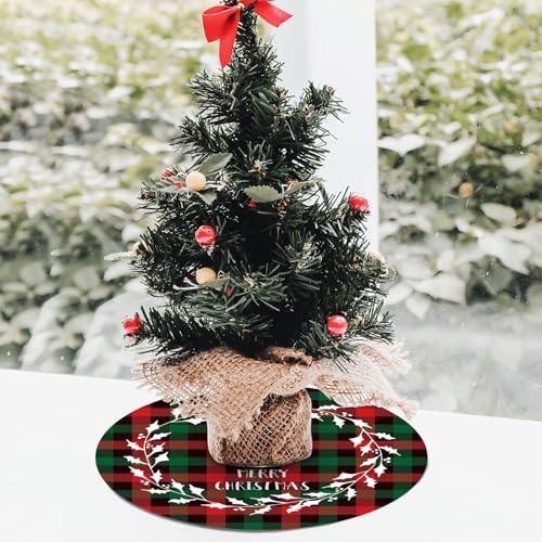 2-Piece Mini Christmas Tree Skirt - 15 Inch Buffalo Check Plaid Tree Skirt - Red & Black Plaid - Snowflake, Reindeer & Santa Designs - Image 4