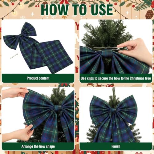 Soulchen 16 x 46 Inch Green Plaid Christmas Tree Topper Extra Large Christmas Bow Giant Coquette Bow Gift Decor for Xmas Tree Wreath Wall Birthday Wedding Holiday Party Decorations - Image 4