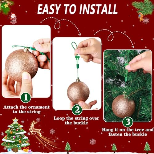 36 Pack Christmas Ornament Hooks, Adjustable No Slip Strings, Shiny Green - Image 5