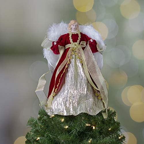 14" Red and Gold Traditional Angel Christmas Tree Topper - Unlit - Image 3
