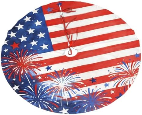 Christmas Tree Skirt, American Flag Firework Patriotic Memorial Day Xmas Large Tree Mat, New Year Festive Holiday Party Decorations 36" inches by Mount+Hour