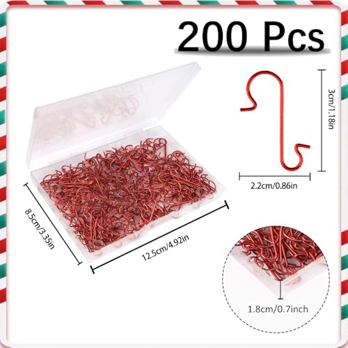 Ornament Hooks 200Pcs Red Christmas Ornament Hooks for Christmas Trees Metal Wire Christmas Tree Hooks with Storage Box 1.2" Mini Ornament Hangers Xmas Hanging Hooks for Christmas Decor Party Balls - Image 3