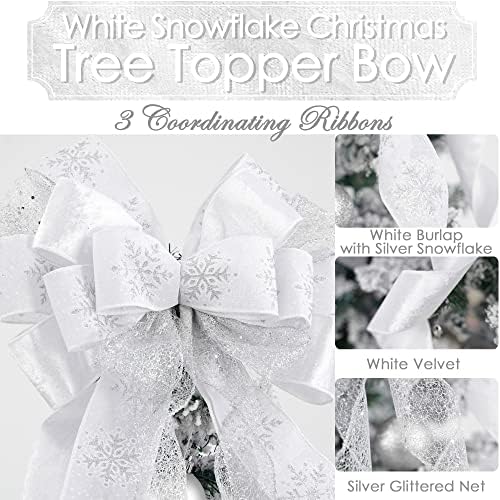 MEEDEE White Glitter Christmas Bows - 12" Wide Velvet Bows for Christmas Tree (1 Pack) - Image 2