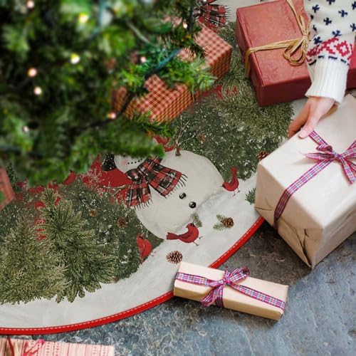 AVOIN colorlife Cardinals Cedar Snowman with Scarf Christmas Tree Skirt 36" - Image 2