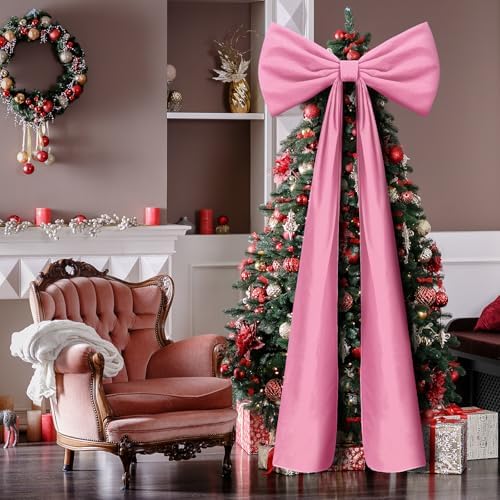 Knitgrip 1 Pack 20x71 in Christmas Large Velvet Bows, Pink - Image 4