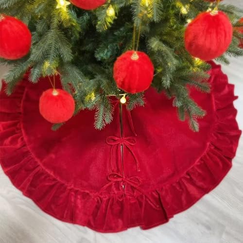 60 Inch Large Christmas Tree Skirt, Red Velvet with Ruffled Edge for Big Trees Decorations for Home Party Festival - Image 3