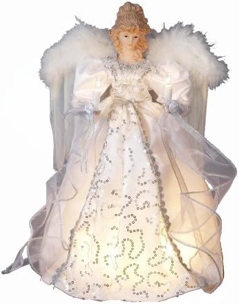 Kurt Adler 14" 10-Light White and Silver Angel Treetop by KurtSAdler