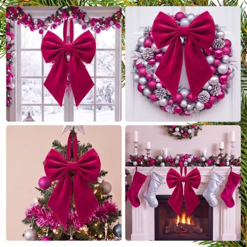 Janinka Hot Pink Christmas Tree Topper Bow 22" Big,Velvet - Image 6