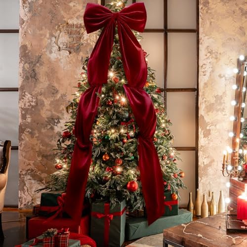 Knitgrip Extra Large Velvet Christmas Tree Topper Bow, Burgundy, 118 Inch - Image 6