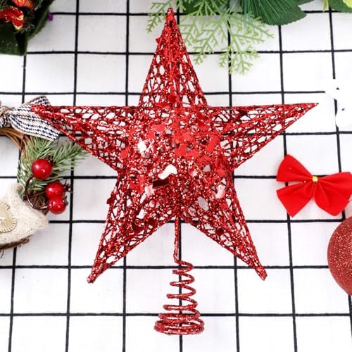 URATOT Glittered Christmas Tree Topper Metal Christmas Treetop Hallow Wire Star Topper for Christmas Home Decoration (8 inches, Red) - Image 5