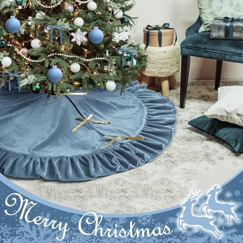 Velvet Christmas Tree Skirt, 48 Inches, Bow Style, Haze Light Blue, and its size attribute value changed to 48 Inches - Image 4