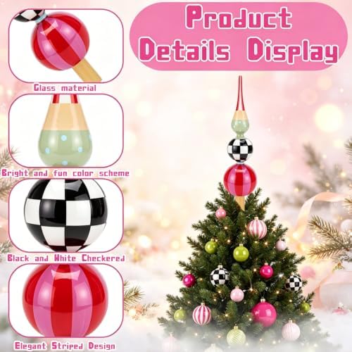 Roowest 13 Inch Candy Whimsical Glass Christmas Tree Topper, 3-Tier Finial - Image 5