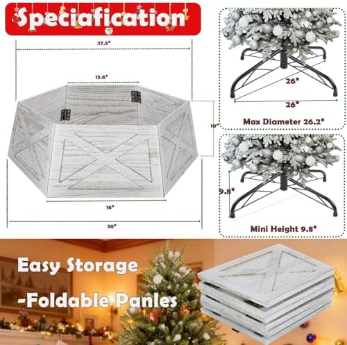 [2025 New] Natural Wood Christmas Tree Collar Stand for Real Trees up to 7.5ft, Durable Tree Base Cover with Easy Installation, Home Holiday Christmas Decoration (Washer White, D-27 Inch) - Image 6